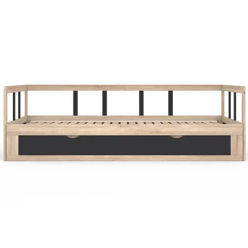 Lit Banquette 90 X 190 Cm Zoya Convertible 180 X 190 Cm Hêtre Et Noir Avec 1 Tiroir De Rangement