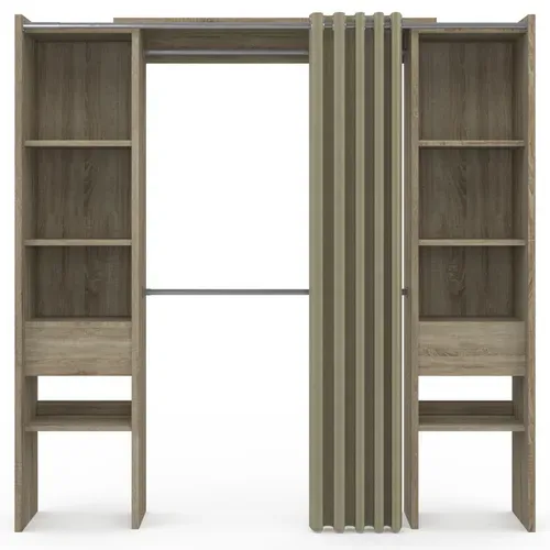Dressing Extensible Double Meryl 120/180 X 50 X 180 Cm Hêtre Avec étagères + Double Penderie + Ridea