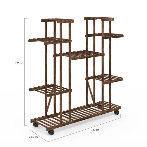 Etagère à Pots De Fleurs Porte Plante En Bois 8 Niveaux à Roulettes