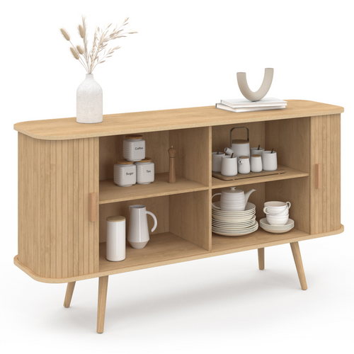 Buffet 140 Cm Romie 2 Portes Coulissantes Latte Tasseau Bois Coloris Chêne