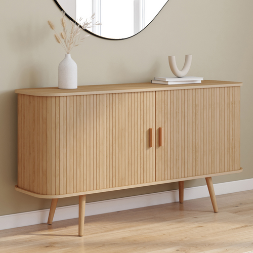 Buffet 140 Cm Romie 2 Portes Coulissantes Latte Tasseau Bois Coloris Chêne - Buffet BUT