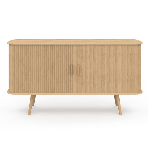 Buffet 140 Cm Romie 2 Portes Coulissantes Latte Tasseau Bois Coloris Chêne