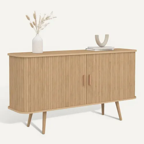 Buffet 140 Cm Romie 2 Portes Coulissantes Latte Tasseau Bois Coloris Chêne