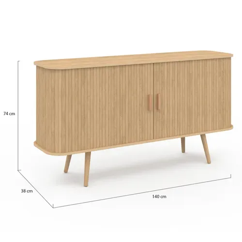 Buffet 140 Cm Romie 2 Portes Coulissantes Latte Tasseau Bois Coloris Chêne
