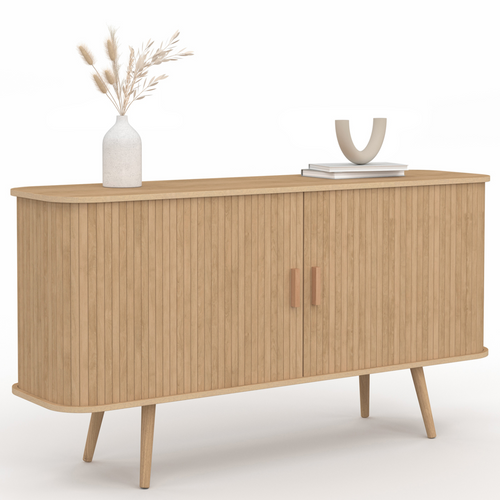 Buffet 140 Cm Romie 2 Portes Coulissantes Latte Tasseau Bois Coloris Chêne