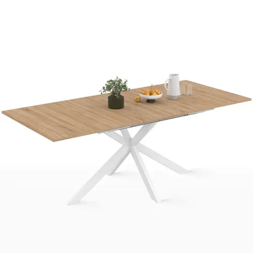 Table à Manger Extensible Rectangle Alix 6-10 Personnes Bois Et Blanc 160-200 Cm