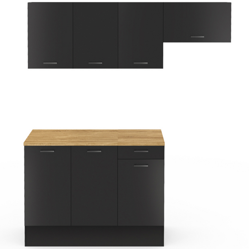 Cuisine Complète 180 Cm Subtil Avec Plan De Travail 5 Éléments Noir Et Plateaux Bois