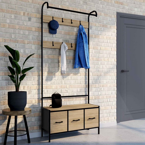 Vestiaire D'entrée Utah Avec Banc Et 3 Tiroirs En Tissu Design Industriel