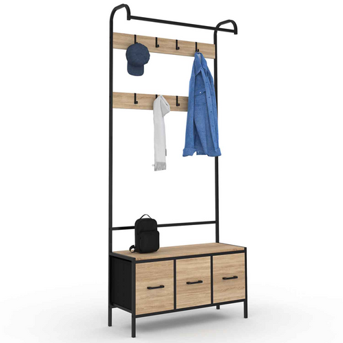 Vestiaire D'entrée Utah Avec Banc Et 3 Tiroirs En Tissu Design Industriel