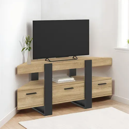 Meuble TV 110 Cm D'angle Phoenix Avec Tiroir Bois Et Noir