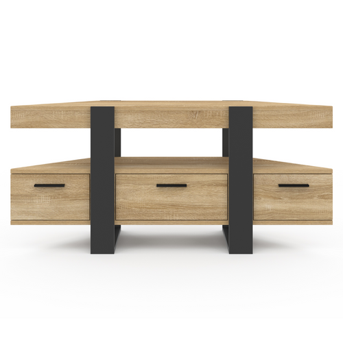 Meuble TV 110 Cm D'angle Phoenix Avec Tiroir Bois Et Noir