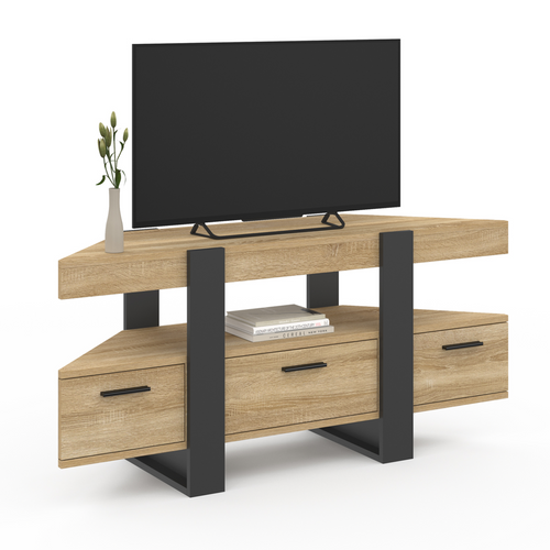 Meuble TV 110 Cm D'angle Phoenix Avec Tiroir Bois Et Noir