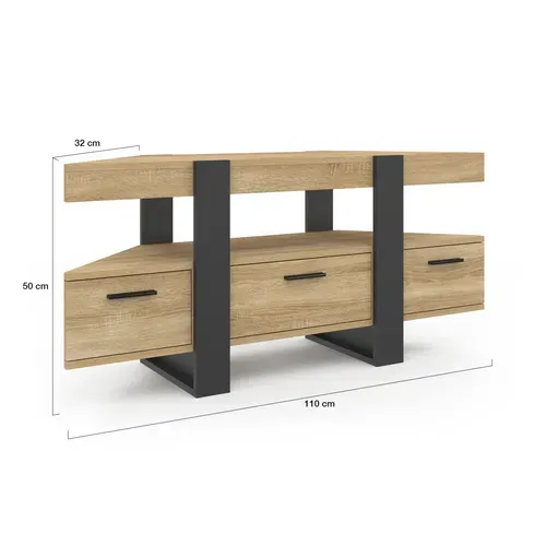 Meuble TV 110 Cm D'angle Phoenix Avec Tiroir Bois Et Noir