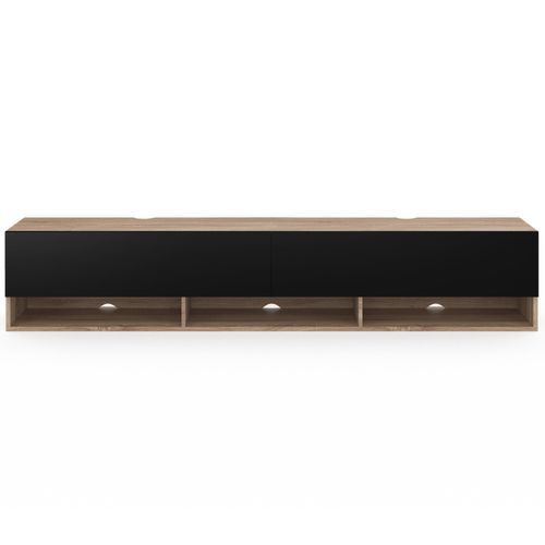 Meuble TV 180 Cm Suspendu Elio 2 Portes Avec étagère Bois Et Noir
