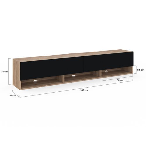 Meuble TV 180 Cm Suspendu Elio 2 Portes Avec étagère Bois Et Noir