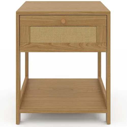 Lot De 2 Tables De Chevet Hanae Vintage 1 Tiroir Avec Tablette Effet Naturel Cannage