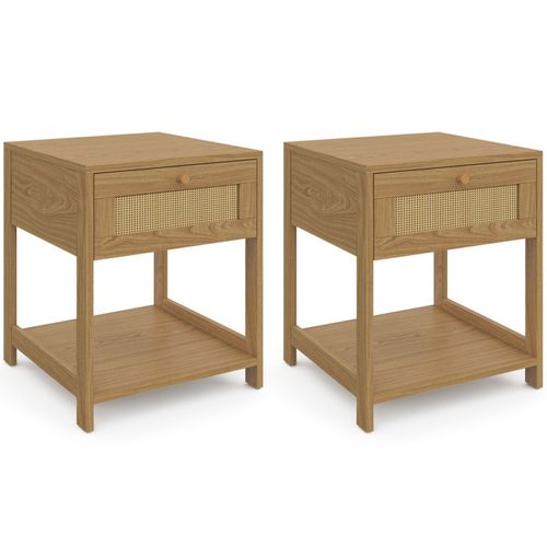 Lot De 2 Tables De Chevet Hanae Vintage 1 Tiroir Avec Tablette Effet Naturel Cannage