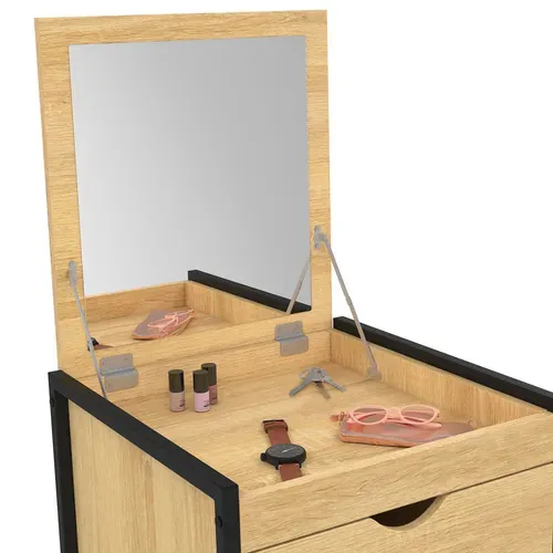 Chiffonnier 5 Tiroirs Detroit 40 Cm Avec Miroir Meuble D'entrée Design Industriel