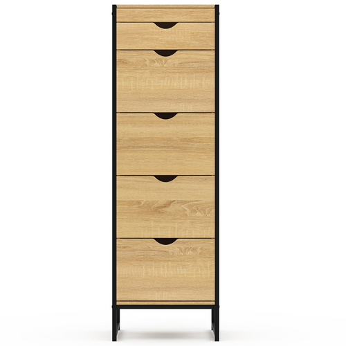 Chiffonnier 5 Tiroirs Detroit 40 Cm Avec Miroir Meuble D'entrée Design Industriel