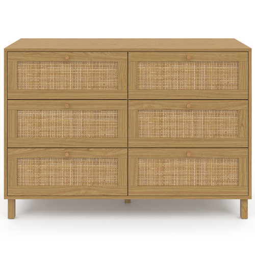 Commode 6 Tiroirs Hanae 115 Cm Effet Naturel Cannage