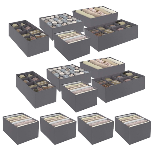 Lot De 14 Boites De Rangement Tiroir Organisateurs De Dressings Gris Anthracite