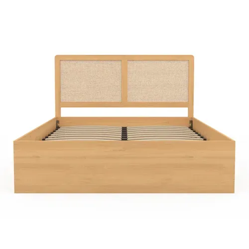 Lit Coffre Double Edhen Avec Tête De Lit Cannage Et Sommier 140 X 190 Cm Coloris Bois