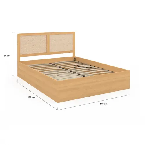 Lit Coffre Double Edhen Avec Tête De Lit Cannage Et Sommier 140 X 190 Cm Coloris Bois