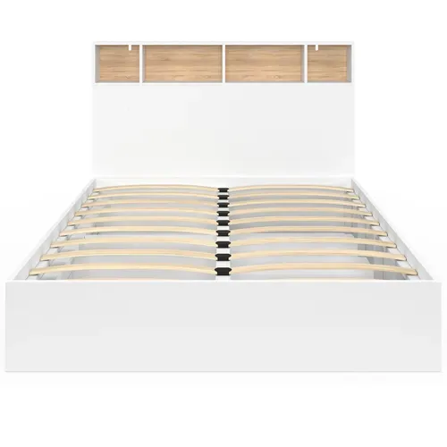 Lit Double Clem Avec Tête De Lit, Rangements Et Sommier 140 X 190 Cm Blanc