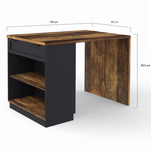 Ilot Central Mange-debout 4 Personnes Vito 130 Cm Noir Et Effet Bois Foncé Hawkins