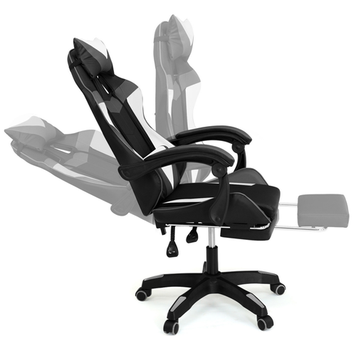 Fauteuil De Gaming Alex Réglable Repose-pied, Coussin De Tête Et Lombaire Noir Blanc Et Gris