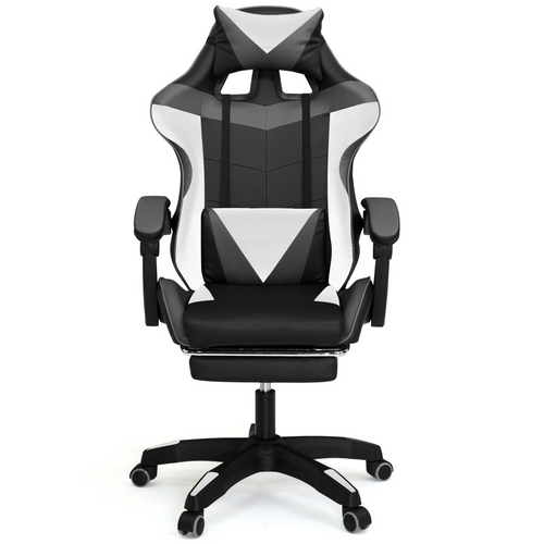 Fauteuil De Gaming Alex Réglable Repose-pied, Coussin De Tête Et Lombaire Noir Blanc Et Gris