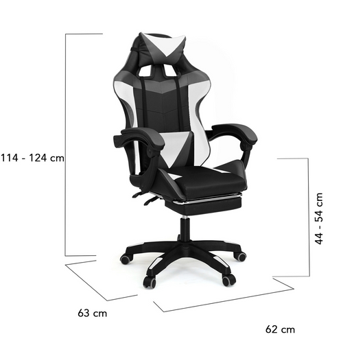 Fauteuil De Gaming Alex Réglable Repose-pied, Coussin De Tête Et Lombaire Noir Blanc Et Gris