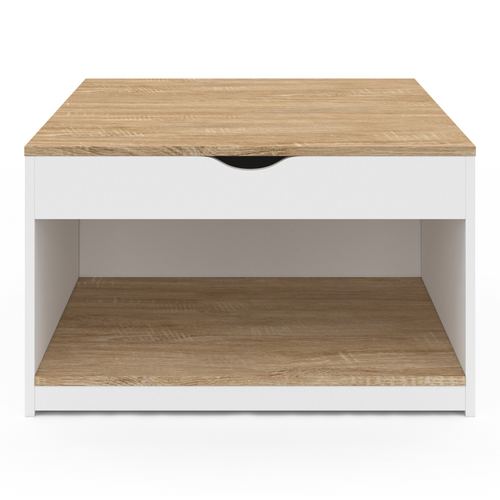 Table Basse Plateau Relevable Carrée Elea Avec Coffre Bois Blanc Et Façon Hêtre