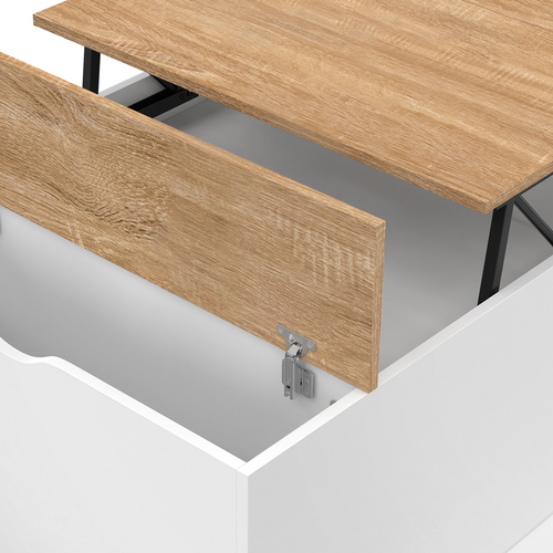 Table Basse Plateau Relevable Carrée Elea Avec Coffre Bois Blanc Et Façon Hêtre