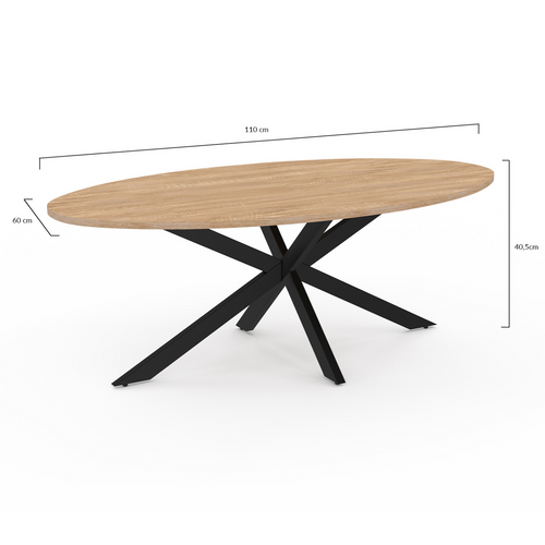 Table Basse Ovale Alix 110 Cm Pied Araignée Bois Et Noir