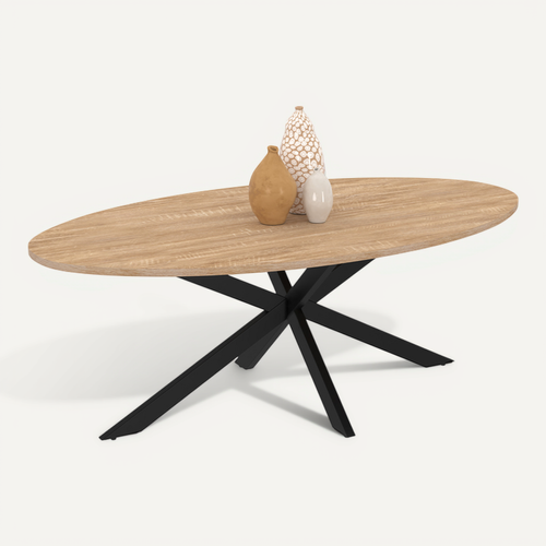 Table Basse Ovale Alix 110 Cm Pied Araignée Bois Et Noir