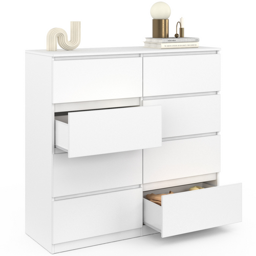 Commode 8 Tiroirs Tomi 110 Cm Bois Blanc
