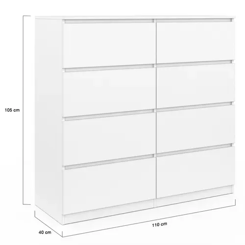 Commode 8 Tiroirs Tomi 110 Cm Bois Blanc