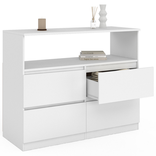 Commode 4 Tiroirs Tomi 100 Cm Avec Niche Bois Blanc