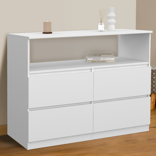 Commode 4 Tiroirs Tomi 100 Cm Avec Niche Bois Blanc