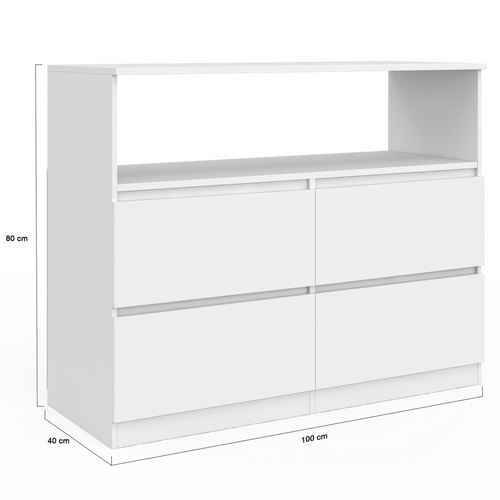 Commode 4 Tiroirs Tomi 100 Cm Avec Niche Bois Blanc