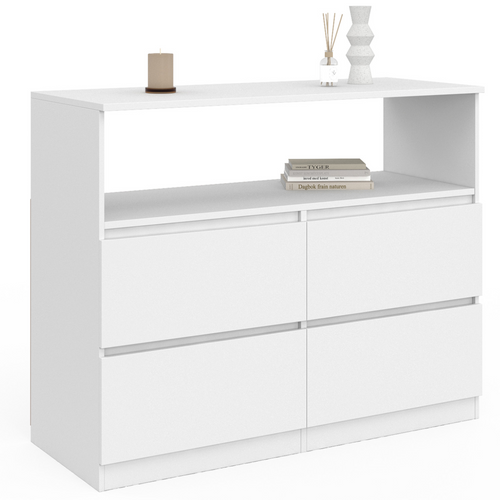 Commode 4 Tiroirs Tomi 100 Cm Avec Niche Bois Blanc