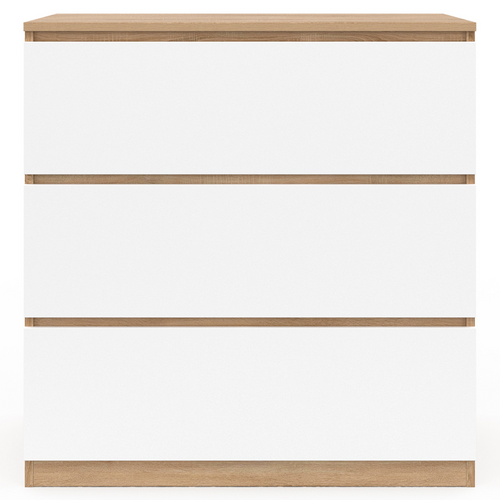 Commode 3 Tiroirs Tomi 78 Cm Façon Hêtre Et Blanc
