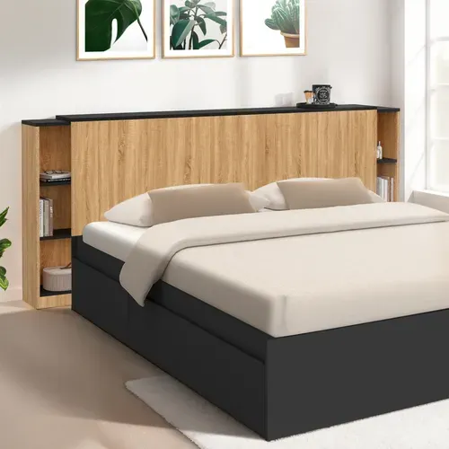 Tête De Lit Sur Pied Extensible Avec Chevets Coulissants Catba Pour Lit 140 Et 160 Cm Façon Bois Et