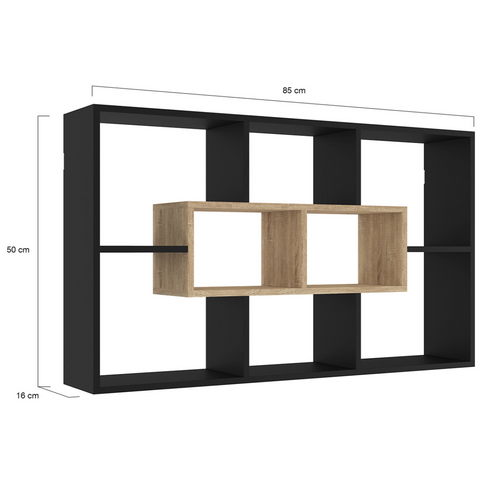 Etagère Murale Colette Avec 8 Compartiments Noir Et Effet Bois
