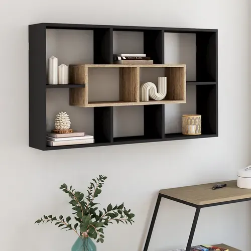 Etagère Murale Colette Avec 8 Compartiments Noir Et Effet Bois