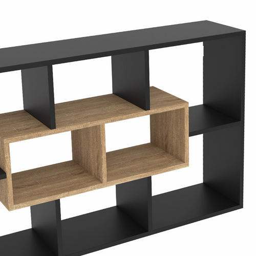 Etagère Murale Colette Avec 8 Compartiments Noir Et Effet Bois