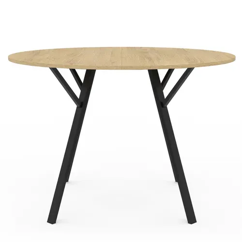 Table à Manger Fixe Ronde Yseult 4-6 Personnes Bois Et Noir Design Industriel 110 Cm