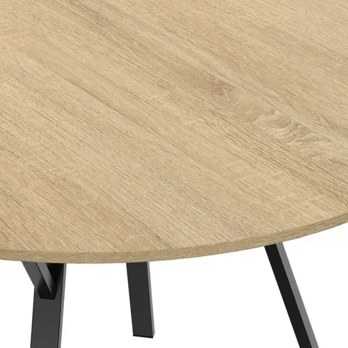 Table à Manger Fixe Ronde Yseult 4-6 Personnes Bois Et Noir Design Industriel 110 Cm
