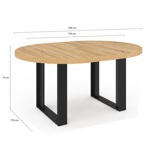 Table à Manger Extensible Ronde Phoenix 4-6 Personnes Bois Et Noir 110-150 Cm